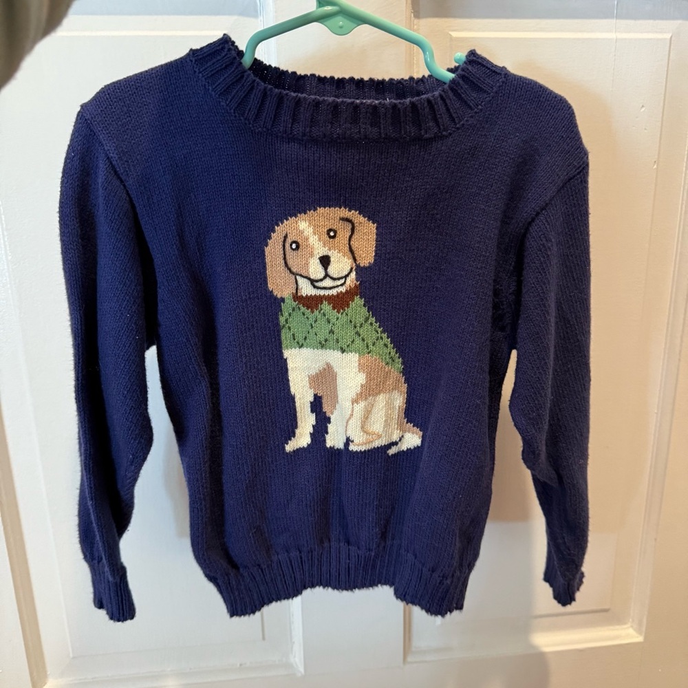 The Beaufort Bonnet Company Navy Blue Sweater with Dog Design